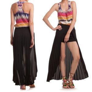NWT Trina Turk "Korte" High-Rise Skort with Pleated Cape Midi Skirt Detail Black